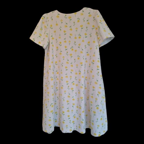 Miss Elaine House Coat Robe Full Zip Summer White Yellow Floral Waffle Texture M - Picture 2 of 12